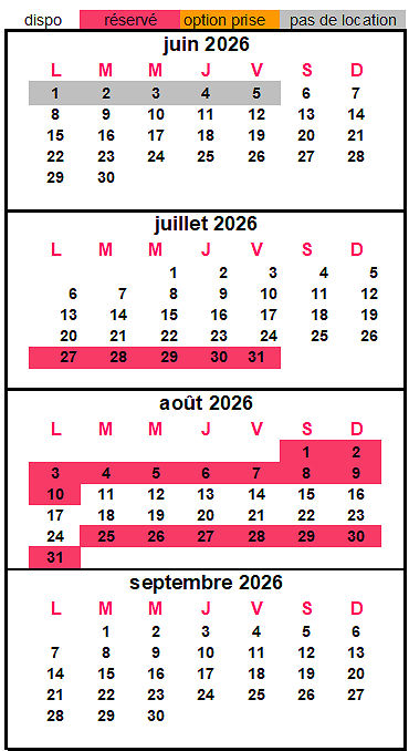 calendrier des réservations 