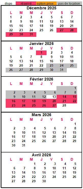 calendrier des réservations 