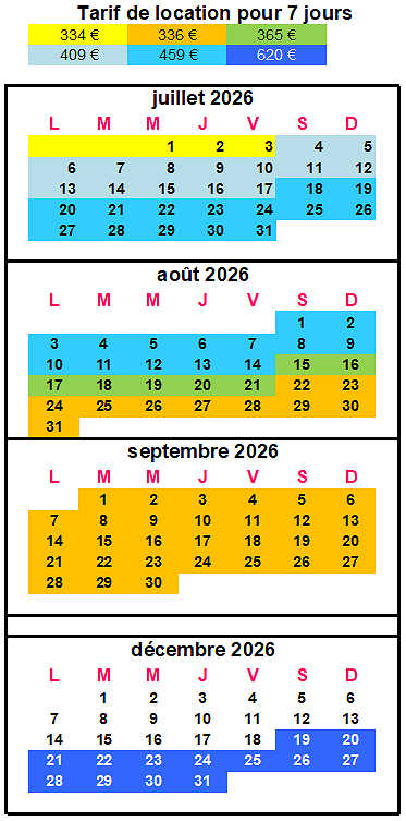 tarif par semaine 
