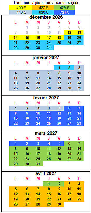 tarif par semaine 
